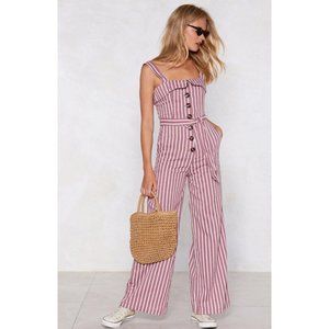 Nasty Gal Push My Buttons Striped Linen Jumpsuit
